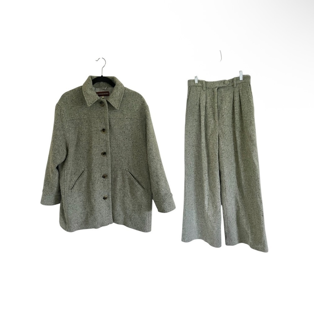 AlexaChung Sage Green Mélange Wool Blend Jacket and Pants US 6